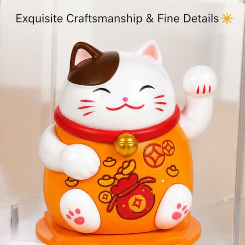 Image of FunBlast Maneki Neko Lucky Cat, Waving Arm Solar Powered Good Luck Wealth Welcoming Display Car Decor Paw Up with Arm, Decor Item for Home, Office and Car (Orange)