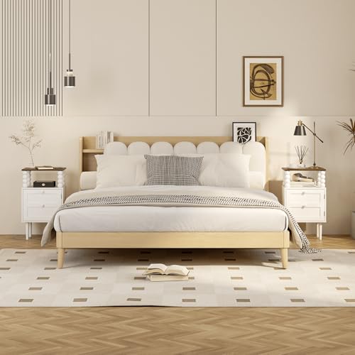 Image of Veegle White Nightstand,Mid-Century Modern Bedside Table with Storage Drawer and Open Wood Shelf, for Bedroom and Small Spaces,Night Stand with Solid Wood Legs (White)