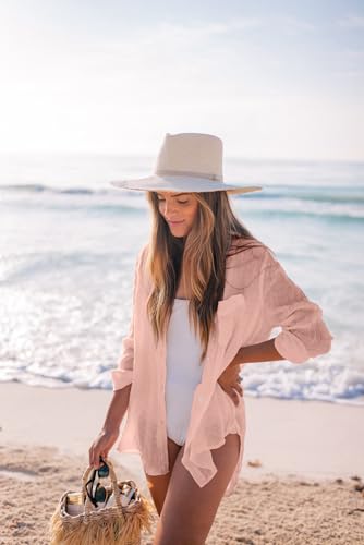 Image of Zoye Chen Women's Bikini Swimsuit Cover Up Button Down V Neck Shirts Long Sleeve Blouse Beachwear Bathing Suit