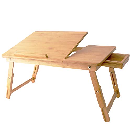 Klass Home Collection® - Bandeja de bambú para portátil (Madera, 55 x 35 x 23,5-35 cm)