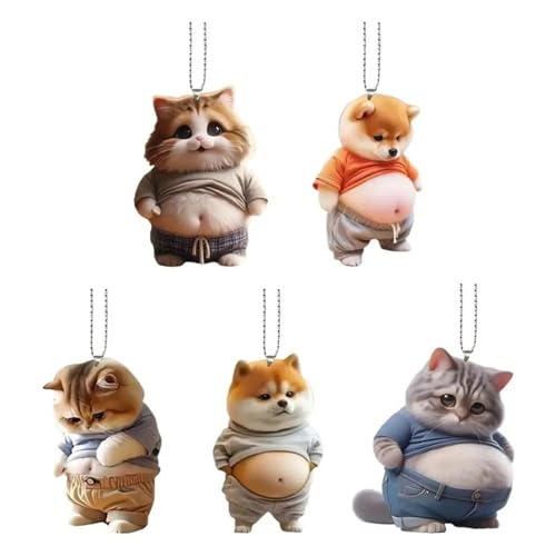 Amazon | 5個デブ 犬 猫 マスコット キーホルダー ボールチェーン 腹