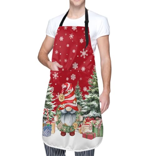 Kawani Avental adulto com bolsos, avental de cozinha chef, Gnomo de Natal engraçado, Tamanho Único