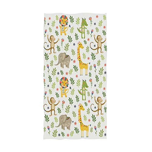 Image of Naanle Cute Jungle Animal Lion Giraffe Monkey and Crocodile Children Pattern Hand Towels for Bathroom, Hotel, Gym and Spa (16 x 30 Inches)