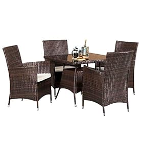 Skiway 5 Pieces Patio Furniture Outdoor Wicker Dining Table and Chairs Set - Washable Cushions, Square Tempered Glass… 41v9YX+jrIL. SS280
