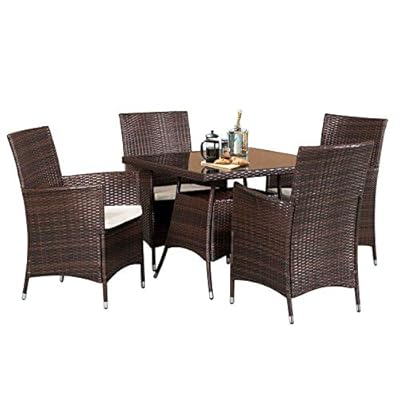 Skiway 5 Pieces Patio Furniture Outdoor Wicker Dining Table and Chairs Set - Washable Cushions, Square Tempered Glass… 41v9YX+jrIL. SS400
