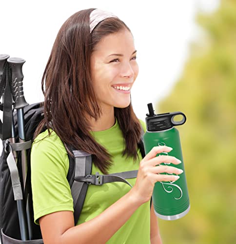 Polar Camel Personalized Water Bottles 32Oz With Flip-Top Lid And Straw, Customized Vacuum Insulated Stainless Steel Sports Double Wall Thermos, Your Logo Name And Text Engraved In Usa… (Green) #TOP1