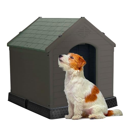 Aqpet Cuccia per Cani in Plastica Impermeabile - Uso Interno ed Esterno, con Pavimento Rialzato, Resistente e Spaziosa - Adatta per Cani di Taglia Media 87x78x81 cm, Colore Marrone