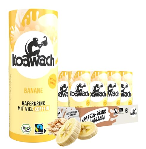 koawach – Haferdrink Banane mit Koffein 12x235ml Set – Bio-Bananendrink mit natürlichem Guarana – Bananenmilch Energy Drink alternative mit Hafermilch – Hafergetränk in nachhaltigen Papp-Dosen