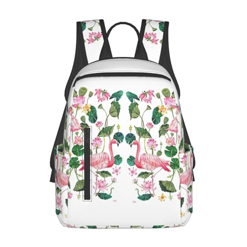Sac à dos noir léger imprimé flamant rose pour voyage et shopping