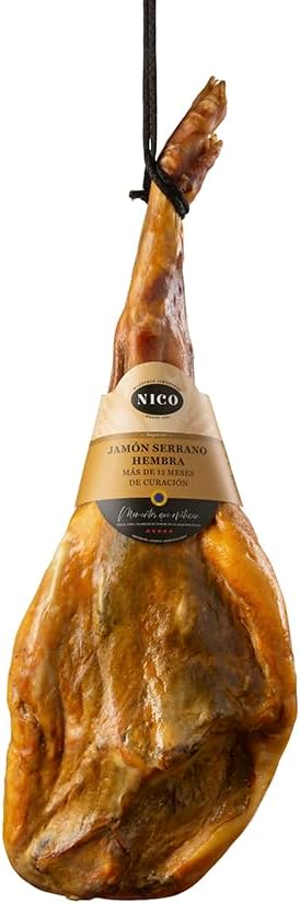 NICO Jamones - JAMÓN SERRANO HEMBRA - 6.5Kg - 12 meses de curacio...