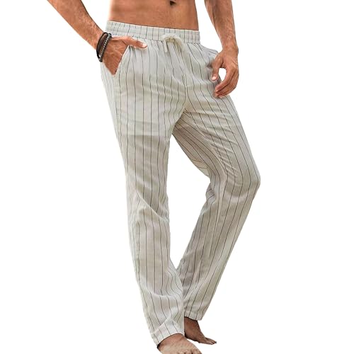 Mens Casual Pants Cotton Linen Drawstring Elastic Waist Trousers Jogger Yoga Loose Lounge Pants