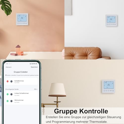 KETOTEK Smart Thermostat Fussbodenheizung Elektrisch WiFi 16A Kompatibel mit Alexa, Raumthermostat Elektrische Fußbodenheizung Digital WLAN 230V mit Smart Life/Tuya APP Steuerung, Weiß, Unterputz