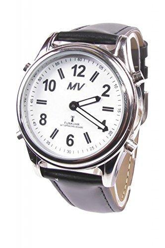 Preisvergleich Produktbild Sprechende Funk-Armbanduhr Damen & Herren Lederarmband Stile Herrenuhr