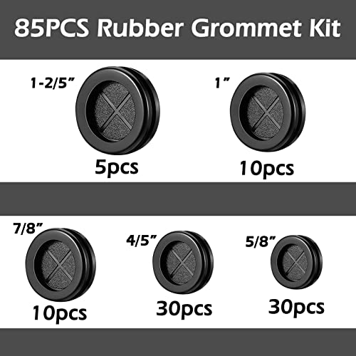 85Pcs Rubber Grommet Kit 5 Sizes Double Sided Round Electrical Wire Gaskets Cable Protection Firewall Hole Drill Hole Synthetic Rubber Plug Assortment Set For Automotive, Plumbing, Pc Hardware, Piano #TOP1