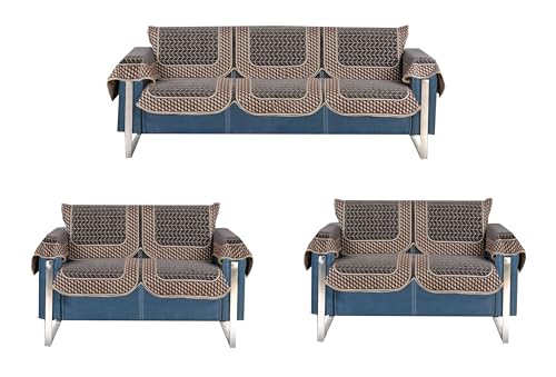 Image of Premium Chenille Woven Anti-Slip 7 Seater Sofa Cover with Arm Rest | L-Shape Sofa Seat Protector for Living Room | Durable & Stylish Slipcover - Dark Grey 3D