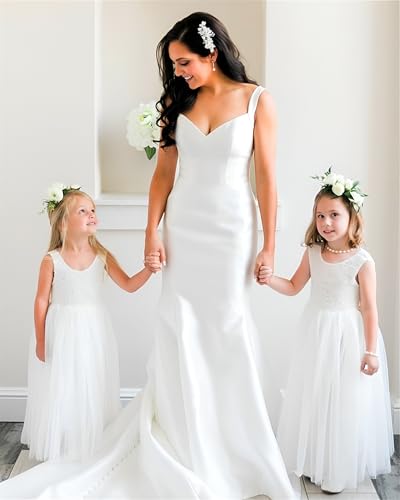Image of 2Bunnies Girl Peony Lace Back A-Line Straight Tutu Tulle Party Flower Girl Dress