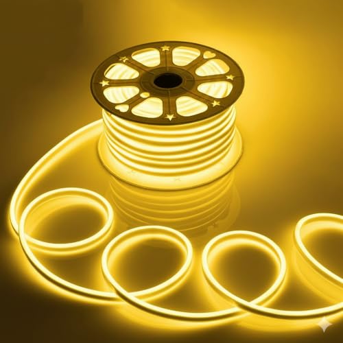 Image of 16.4 Feet Neon LED Strip Lights, with 12V Adapter, Waterproof IP65, Silicone Flexible Rope Light for Home Decor | Led Strip Lights | Neon Lights | Strip Lights | DIY | (Yellow)