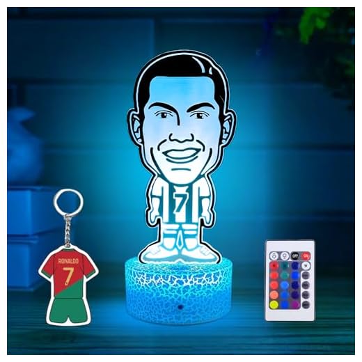 Nocles CRISTIANO RONALDO Lámpara decorativa mesita de noche regalos jugador de fútbol Real Madrid Portugal ilusión óptica 3d táctil mando a distancia 16 colores regalo aficionados niños y adultos