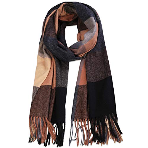 PCIQUTE Classic Plaid Scarf - Warm Large Oversized Scarves Shawl Wrap Gift for Women(Plaid, Camel Black)