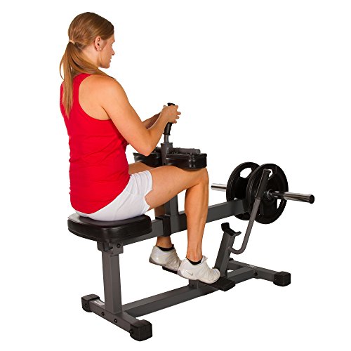 XMark 11-Gauge Seated Calf Raise with Height Adjustable Swiveling Thigh Pads, Dual Olympic Weight Posts, and Wide, Textured Non-Slip Foot Brace Bar XM-7613