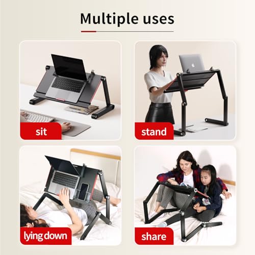 Image of Foldable Laying Down Desk - Adjustable Height, Flat on Back Use | Lying Down Laptop Stand for Bed, Sofa & Bedroom(Large,Black)