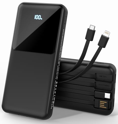 ZUOGGPET Portable Charger with Built in Cables, Power Bank with Cords Wires, Slim 10000mAh Travel...