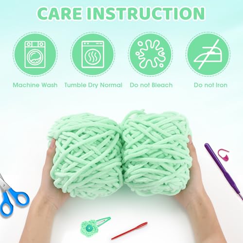 Image of Buryeah Chunky Chenille Yarn for Crocheting Soft Thick Fluffy Yarn for Hand Knitting Bulky Velvet Blanket Plush for Weaving DIY Crafts Each 3.5 oz 55 Yards(Light Aqua,4 Pack)