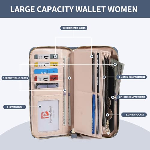 Pomelo Best Womens Wallet RFID Blocking Leather Multi Credit Card Large Capacity Wristlet Zip Around Long Wallets for Lady2