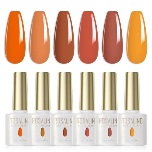 ROSALIND UV Nagellack Set 6 Farben Erdig Gelb Orange Braun Nagellack Set Farbgel für Gelnägel Nagel Herbstfarben Soak Off UV LED Nail Gel Polish Gel Nagel Für Lampe 6ml