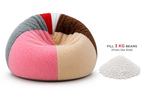 Image of Mollismoons Faux Fur Bean Bag Chair Cover for Adults & Kids | Luxury Lounger & Round Floor Sofa Seating | Modern Cozy Feel | No Beans Included (Colorfull, Teardrop)