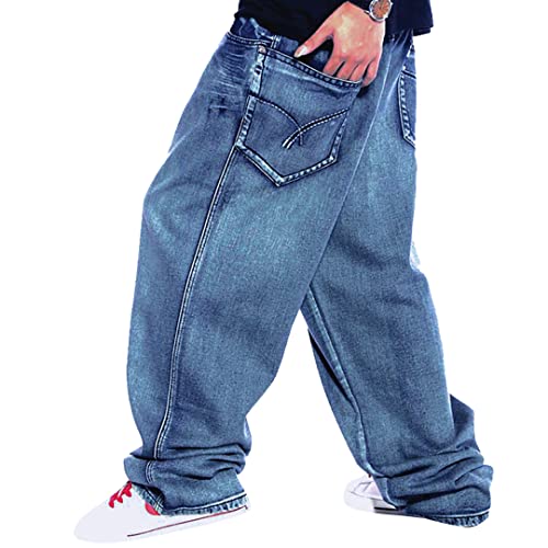 XYGJZ MeMens Baggy Jeans Plus Size Hip Hop Wide Straight Leg Loose Fit Denim Pants for Big Fat Men