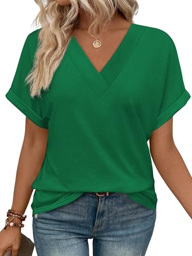 WIHOLL Green Tops for Women St Patricks Day Tshirts Shirts Short Sleeve V Neck Basic Summer Tee XL