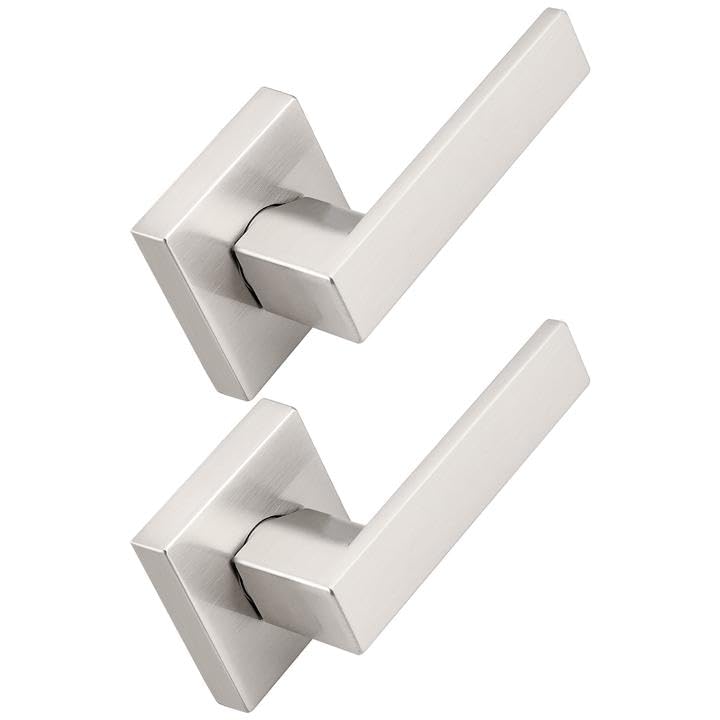 Probrico Brushed Nickel Half Dummy Levers Square Non-Turning Door Knobs for Left or Right Handed Doors Interior Inactive Door Handle for Closet or Pantry (2 Pack Single Side)
