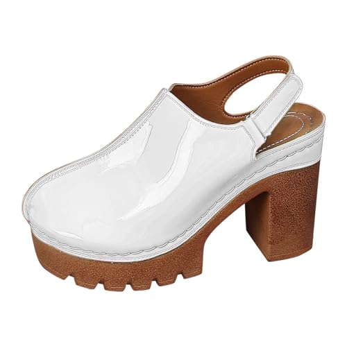 Sandalias de moda para mujer con tacón alto grueso, color blanco y talla 39.5
