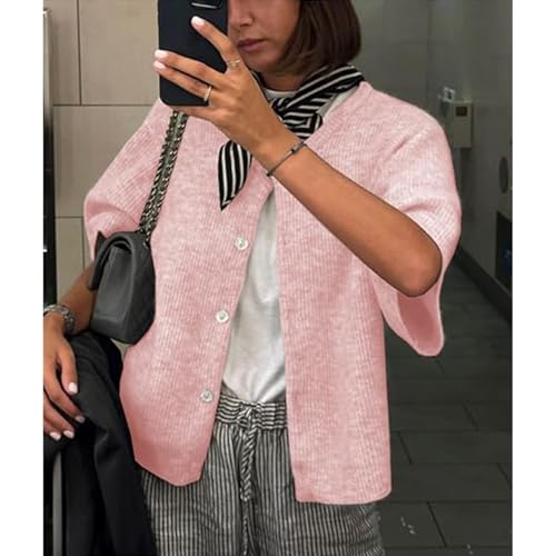 Image of Women Y2k Knitted Crop Cardigan Shirt Short Sleeve Button Down Ribbed Knit Crop Top Outwear Top Tee Shirt