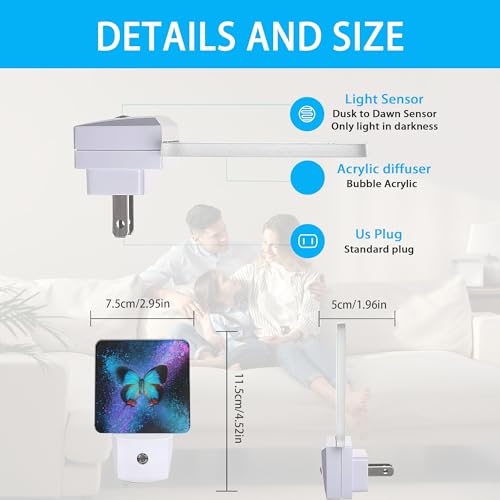 Image of Night Lights Plug into Wall Colorful Blue Butterfly Night Lights Dusk to Dawn Sensor Led Lamp for Women Men,Led Lights for Stairway /Hallway /Bedroom,0.5W