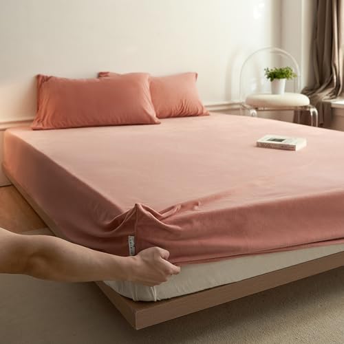 JIANINGHOME Sábana bajera ajustable de franela de algodón cepillado de 150 x 200 pulgadas, sábana bajera de franela para cama individual, doble, super king