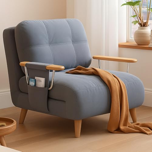 Sofá cama convertible con respaldo ajustable en 5 posiciones, cama plegable individual con reposabrazos y bolsillos laterales de almacenamiento para apartamento, oficina, hogar
