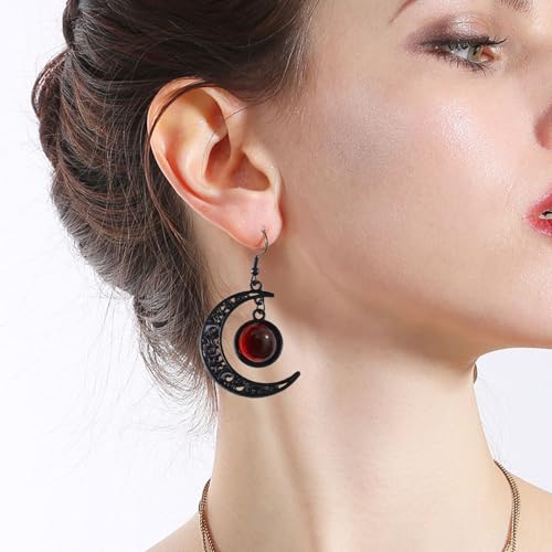 Gothic Moon Dangle Earring,Vintage Crystal Glass Crescent Drop Earrings Punk Style Dark Victorian Earrings Mystery Vampire Jewelry Halloween Outfit Accessories for Women3