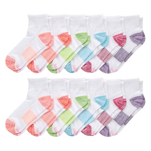 Hanes Women's Ankle, Lightweight Breathable Ventilation, Quarter Socks, Grey, White, Black, 6 and 12-Packs, Assorted-12, 5-9