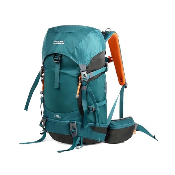 35L Hiking Backpack - Water-Resistant Nylon Bag with Top Flap Cover, Camping Travel Daypack for Men Women (Green)