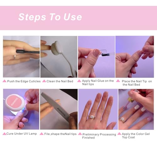 Nail Extension Kit, 552Pcs Short square nail tips and Glue Gel Kit, 5 in 1 Nail Glue Gel and Mini UV Lamp, false Nails Acrylic Kit, Nail Tips Fake Nails for DIY Manicure - Image 5
