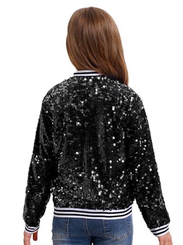 Choomomo Kids Girls Sequin Jacket Long Sleeve Zipper Up Party Glitter Bomber Jacket Sparkle Outwear4