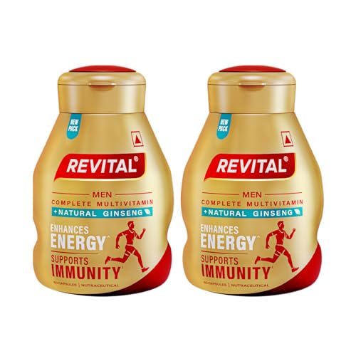 Image of Revital H Multivitamin For Men (60 Capsules) With Natural Ginseng, Zinc, 10 Vitamins & 8 Minerals For Daily Energy, Stamina & Immunity - Pack of 2