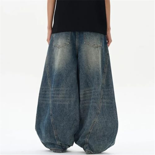 Men's Jeans American Washed Curved Baggy Straight Leg Denim Pants 7