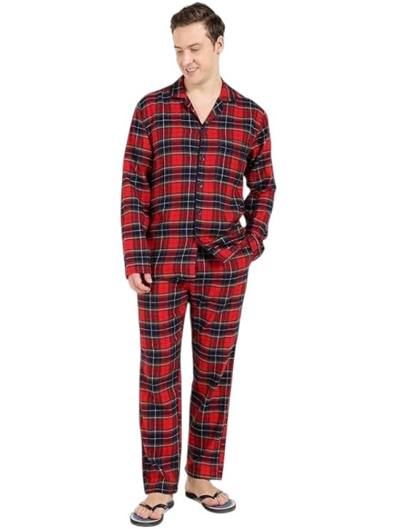 hancock Men Red & Navy Blue Checked Pure Cotton Relaxed Fit Night Suit-picture-36