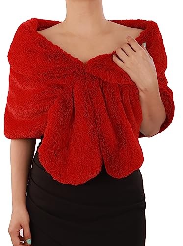 Octwine Wedding Bridal Faux Fur Shawls Wraps Warm Fur Stoles Cover Up Fur Scarfs Soft Light Shawls for Women and Girls4