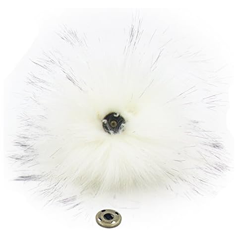 Furling Pompoms Pack of 6 Faux Raccoon Fur Pom Poms Ball with Press Button for Knitting Hats 4.3 Inches White Cover