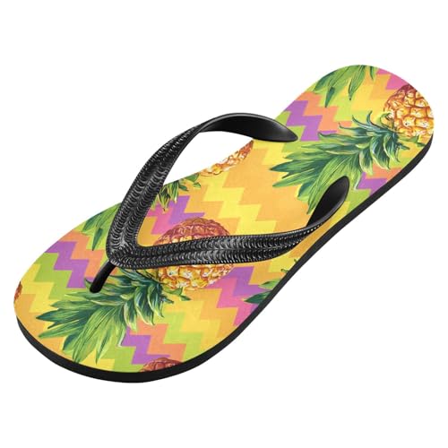 ALAZA Yellow Pineapple Flip Flops for Women Fashion Beach Slippers Comfort Mens Flip Flops Non-Slip Rubber Shower Slippers Sandal for Hotel Travel Sport,XS2
