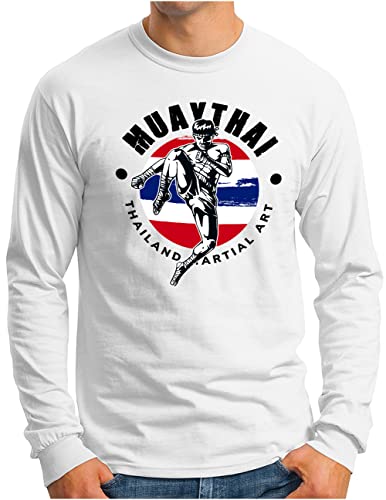 Muay-Thai Fighter t-shirt manches longues blanc pour le boxing club